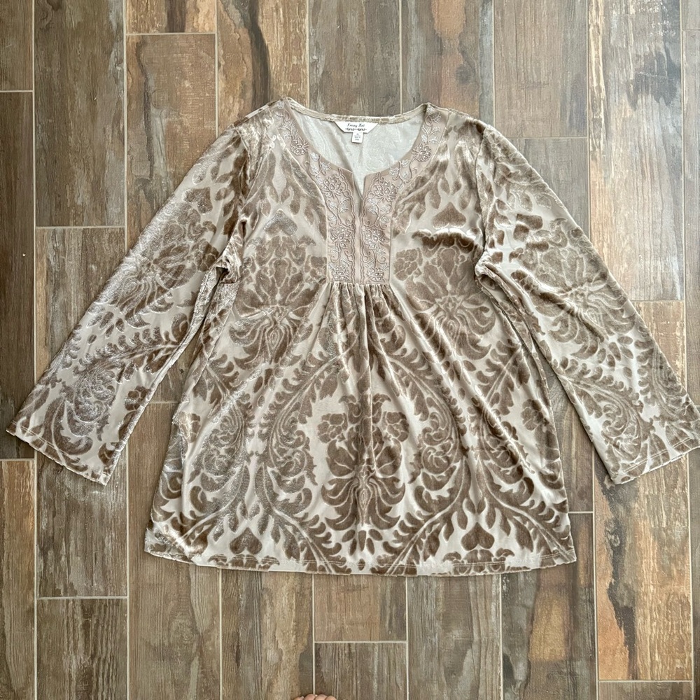 Krazy Kat Long Sleeve Velvet Burnout Blouse XL Bohemian